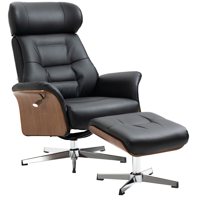 HOMCOM Relaxsessel mit Hocker und Liegefunktion, drehbarer Fernsehsessel bis 150 kg, Kunstleder schwarz für Komfort und Entspannung Aosom.de – Bild 1 von 2