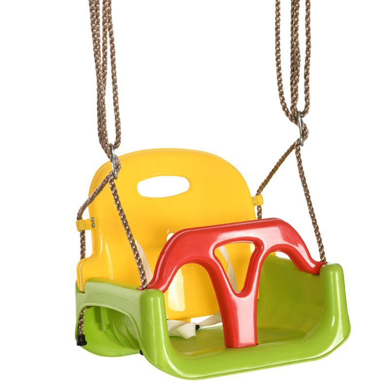 Outsunny Babyschaukel 3 in 1 Kinderschaukel Babysitz verstellbar Mitwachsend Schaukelsitz mit Rückenlehne, Anschnallgurt, für Kinder von 9-36 Monaten, für Outdoor & Indoor, Grün Aosom – Bild 1 von 2