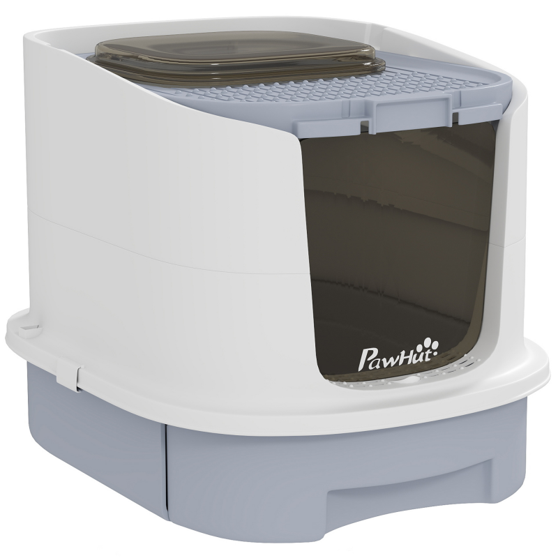 PawHut Katzenklo mit Deckel Katzentoilette mit Obenliegender Eingang Schaufel ausziehbares Tablett Geruchskontrolle Katzentoilette für Katzen bis 4,5 kg, 40,5 x 52,5 x 42,5 cm Grau Aosom – Bild 1 von 2