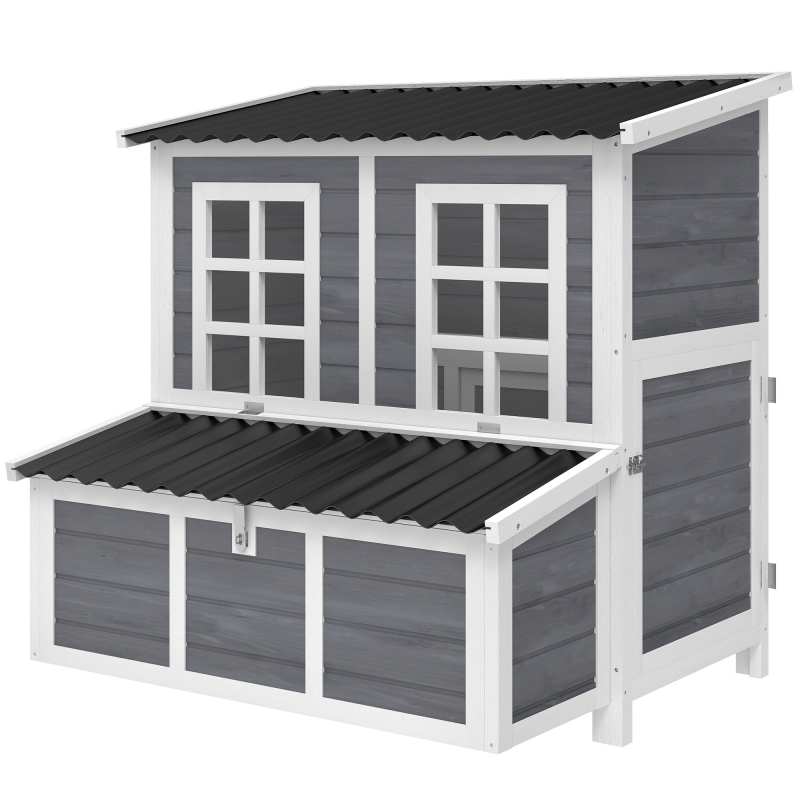 PawHut Hühnerstall aus Tannenholz, Hühnerhaus mit Nestkasten, Geflügelhaus für 4-6 Hühner, Wasserfestes Dach, 100 x 86 x 100 cm, Hellgrau Aosom – Bild 1 von 2