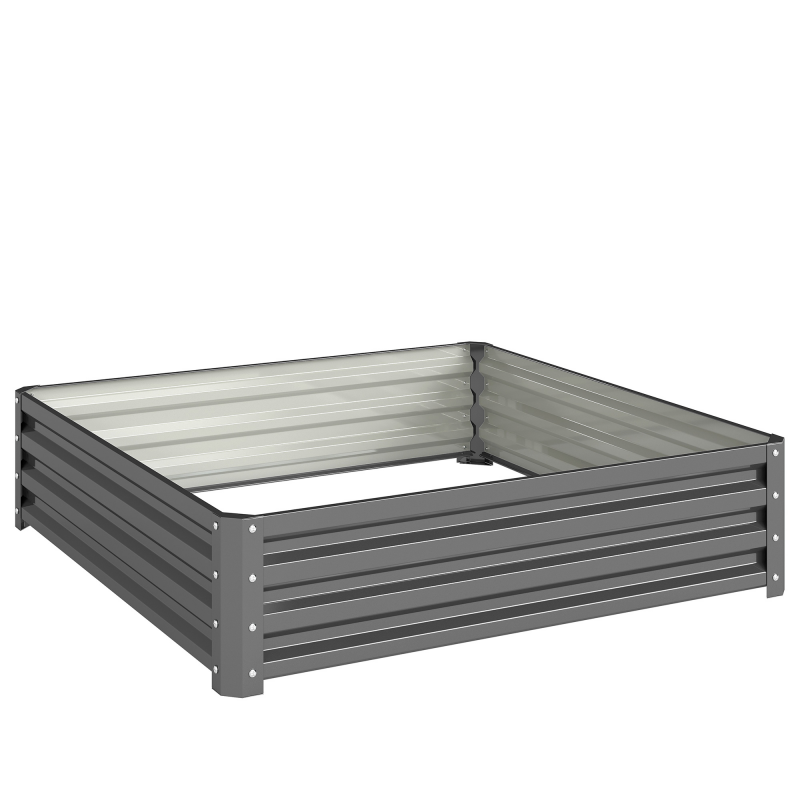 Outsunny Hochbeet, Blumenkasten, Gemüsebeet, Pflanzkasten, Kräuterbeet für Garten, Terrasse, Balkon, Stahl, Hellgrau, 120 x 120 x 30 cm Aosom – Bild 1 von 2