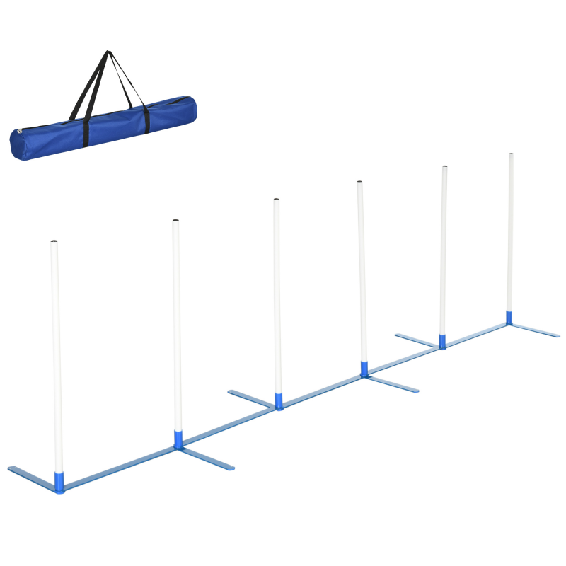 PawHut Hunde Slalomstangen Agility Training Set für Haustiere mit 600D Tasche Polyester Weiß Blau 305 x 60 x 94 cm für Hundesport Aosom.de – Bild 1 von 2