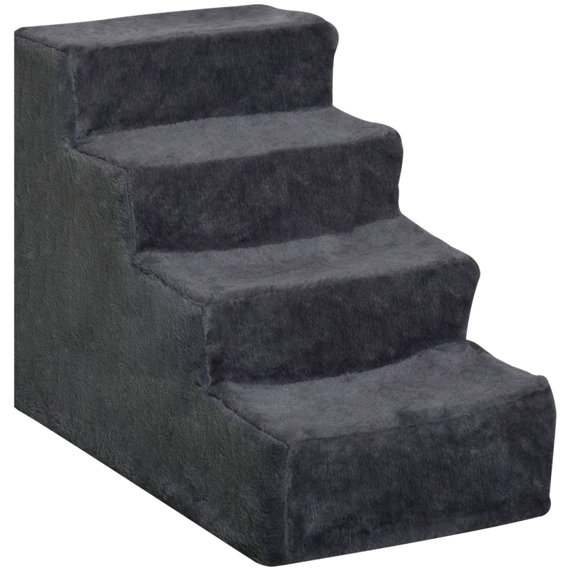 PawHut Hundetreppe 4 Stufen 44 cm Hoch Haustiertreppe für Kleine Hunde Katzentreppe Hunderampe mit Waschbar Bezug Einstiegshilfe für Bett, Sofa, Couch Dunkelgrau Aosom – Bild 1 von 2