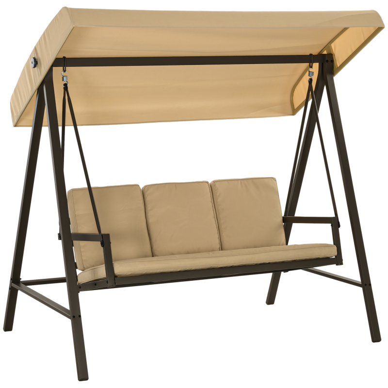Outsunny 3-Sitzer Hollywoodschaukel, mit verstellbarem Sonnendach, Abnehmbare Kissen, 200 x 125 x 175 cm, Beige für Garten, Beige + Braun Aosom.de – Bild 1 von 2