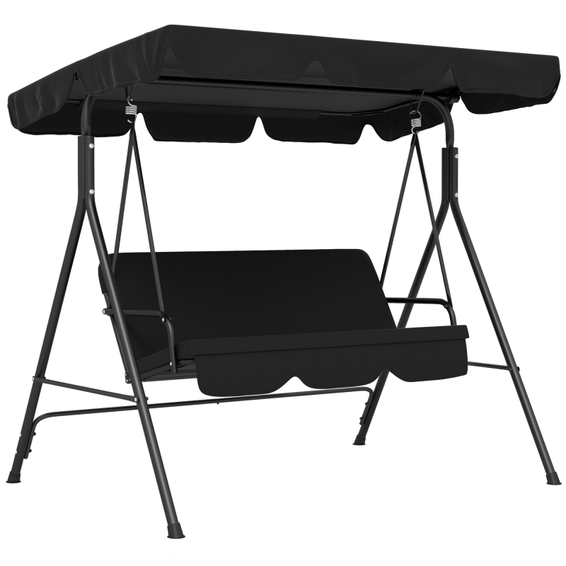 Outsunny Hollywoodschaukel 3-Sitzer Gartenschaukel mit verstellbarem Dach, stabile Stahlkonstruktion, Schwarz, 172 x 110 x 153 cm für Garten & Terrasse Aosom.de – Bild 1 von 2