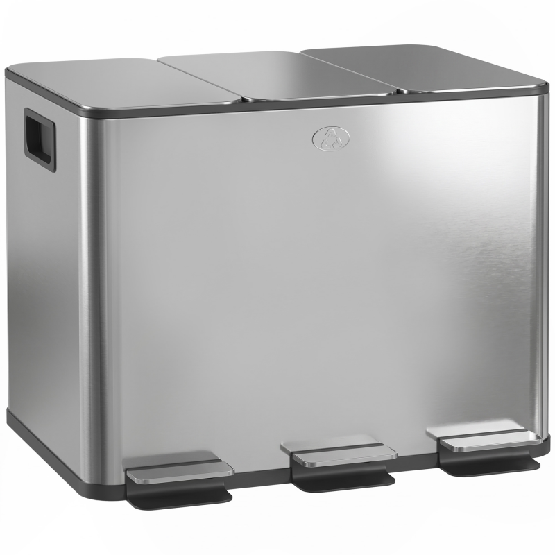 HOMCOM Mülleimer 3 x 20L Abfalleimer aus Edelstahl Mülltrennsystem mit Softclose Deckel und Herausnehmbare Inneneimer, Treteimer mit Deodorant-Fächern für Wohnzimmer, Büro, Silber Aosom – Bild 1 von 2