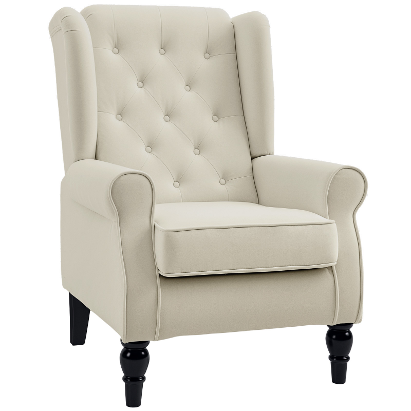 HOMCOM Einzelsessel Relaxsessel Ohrensessel Einzelstuhl Akzentsessel mit Tufting Holzfüße Polyester Creme 74 x 86 x 102 cm Aosom – Bild 1 von 2