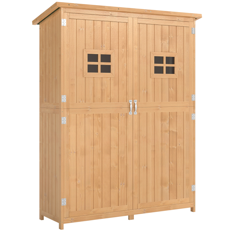 Outsunny Gartenschrank Holz Geräteschuppen Pultdach 127,5x50x164cm, Gerätehaus & Geräteschrank in Natur für Garten Aosom.de – Bild 1 von 2