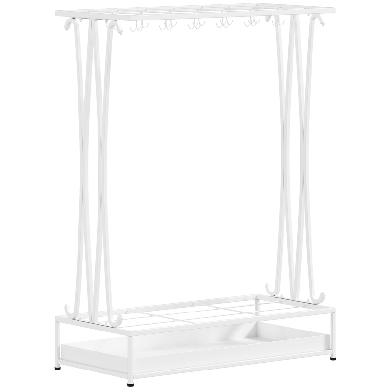 HOMCOM Regenschirmständer Stahl Schirmständer Rechteckiger Schirmhalter mit 24 Haken, 21 Löchern, herausnehmbare Wasserauffangschale für Gehstöcke & Regenschirme 50 x 24 x 68 cm Weiß Aosom – Bild 1 von 2