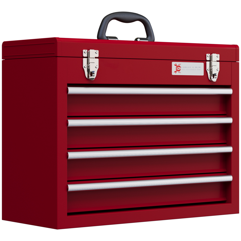 DURHAND Werkzeugkoffer leer, 51 x 22 x 39,5 cm Werkzeugkasten mit 4 Schubladen, oberes Staufach, Handgriff, Werkzeugkiste mit Schloss, Stahl Aosom – Bild 1 von 2