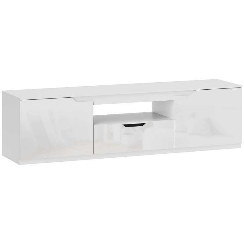 HOMCOM TV Schrank Lowboard mit 2 Türen, Schublade, 160 cm lang Fernsehtisch für Fernseher bis zu 65 Zoll, TV Board mit Kabelmanagement für Wohnzimmer, Weiß Aosom – Bild 1 von 2