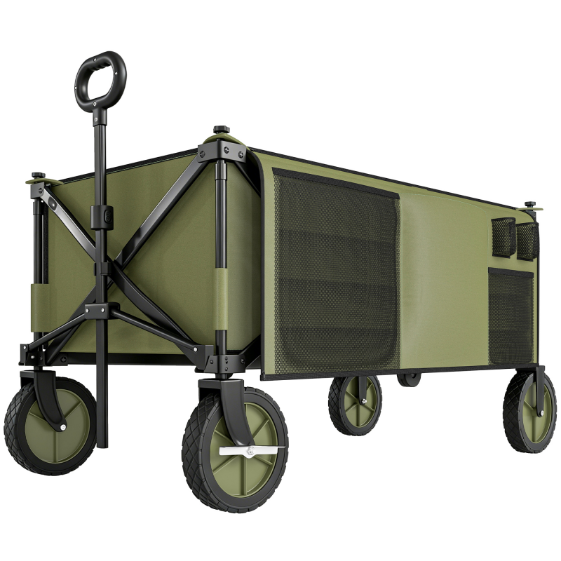 Outsunny Strandwagen, klappbarer Transportwagen 4 Räder abnehmbare Plane höhenverstellbarer Griff neigbarer Tablett klappbar und 5 Aufbewahrungstaschen 108 x 55 x 93 cm grün Aosom – Bild 1 von 2