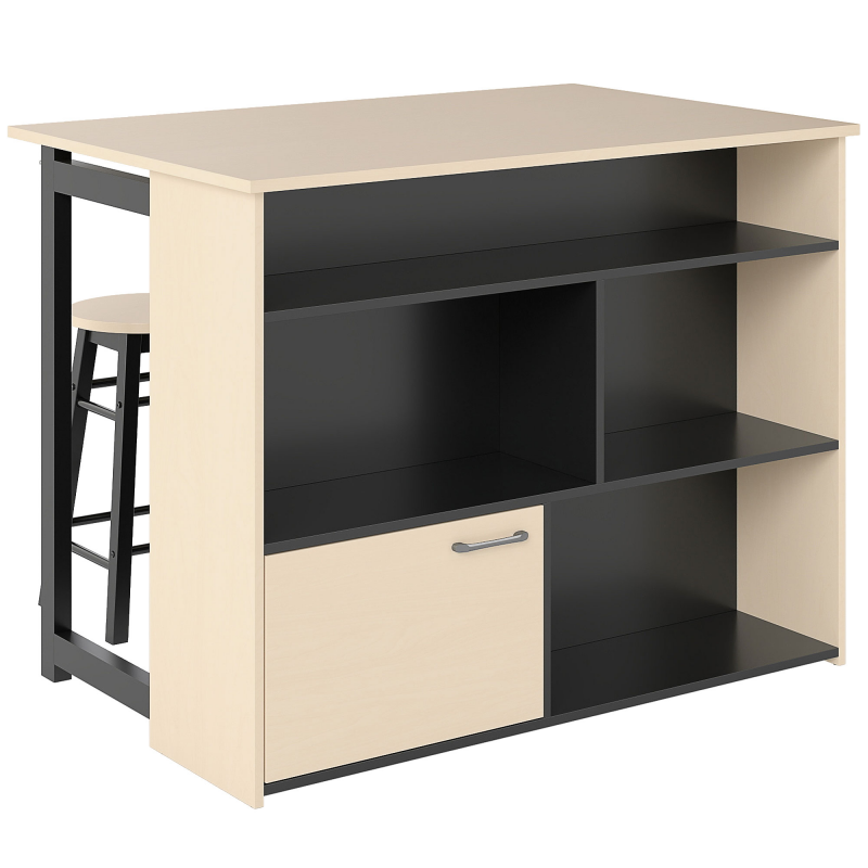 HOMCOM Bartisch mit Barhocker Set, 3-teiliges Bartisch Set, Esstisch mit Klappbarer Tischplatte, Küchentisch mit Schrank, Essgruppe für Esszimmer, Wohnzimmer, Schwarz Aosom – Bild 1 von 2