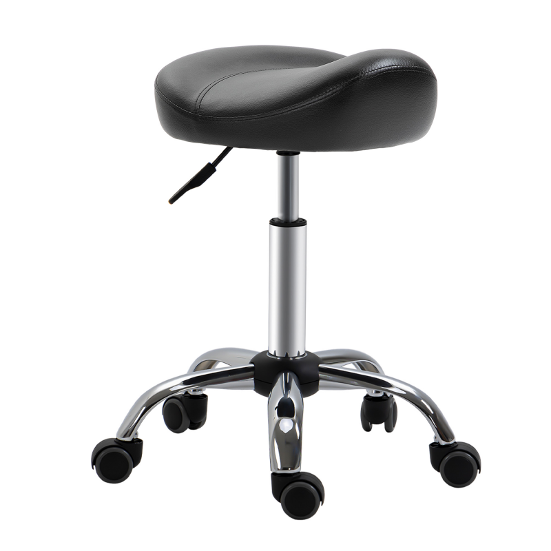 HOMCOM Rollhocker Höhenverstellbarer Arbeitshocker mit Rädern drehbar Kunstleder Schwarz 48 x 48 x 54-69 cm für Salon & Massage Aosom.de – Bild 1 von 2