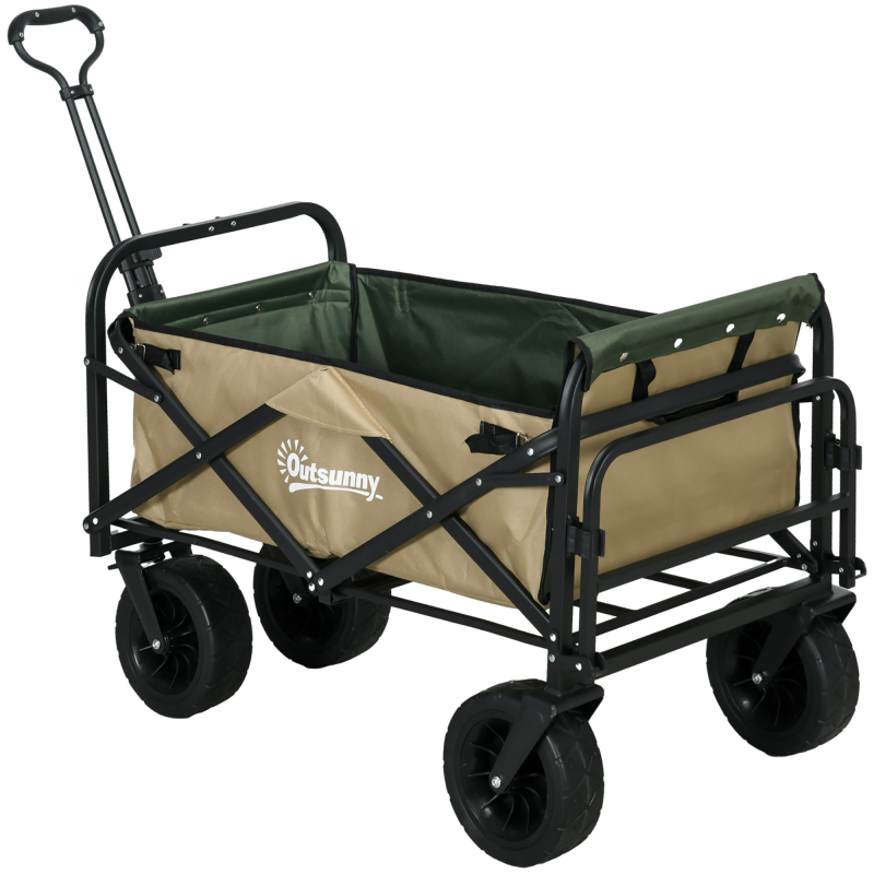 Outsunny Bollerwagen klappbarer Lastenwagen mit Griff, Strandwagen Gartenwagen bis 100 kg belastbar, Oxford Material in Khaki Aosom.de – Bild 1 von 2