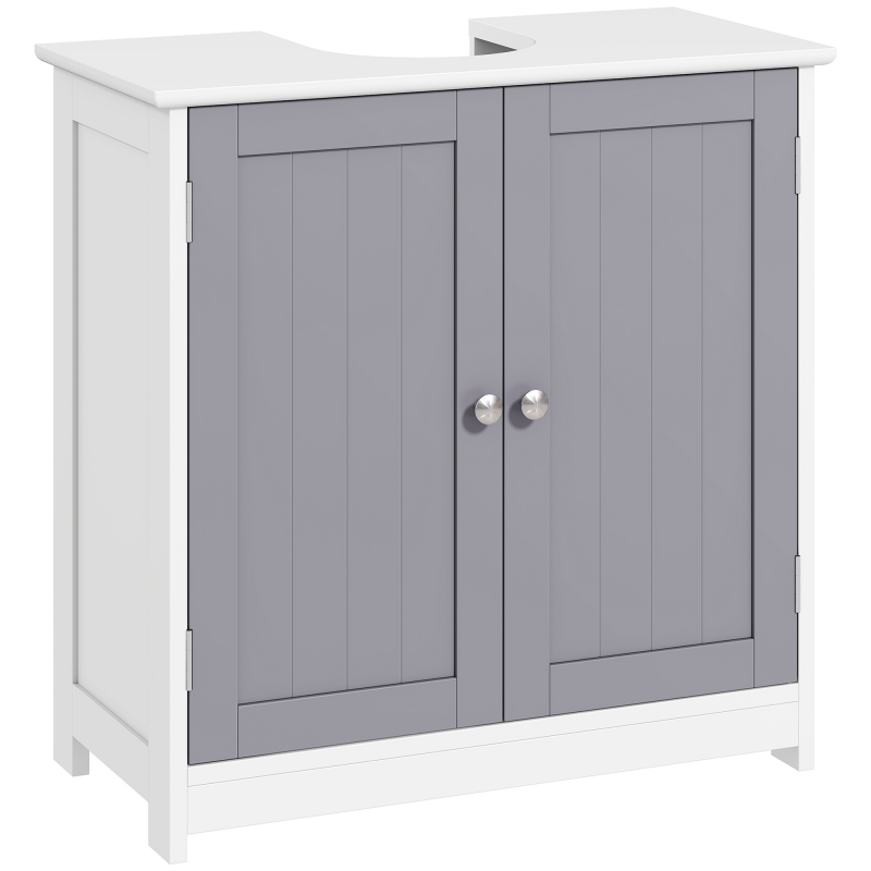 kleankin Waschbeckenunterschrank Badezimmerschrank Waschtischunterschrank mit 2 Türen Regal verstellbar MDF Weiß+Grau 60 x 30 x 60 cm Aosom – Bild 1 von 2