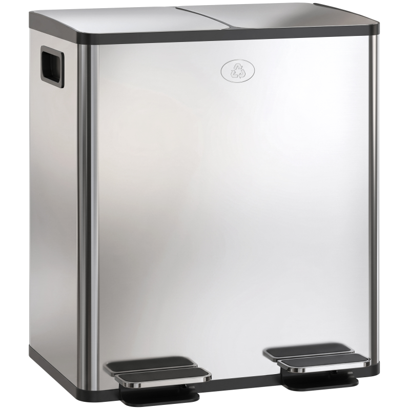 HOMCOM Mülleimer 2 x 20L Abfalleimer aus Edelstahl Mülltrennsystem mit Softclose Deckel, Herausnehmbare Inneneimer, Deodorant-Fächern Treteimer für Wohnung, Silber Aosom – Bild 1 von 2