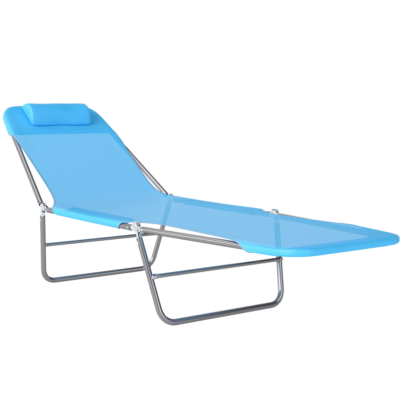 Outsunny Sonnenliege klappbar Gartenliege mit Kopfkissen, 5-Fach verstellbare Rückenlehne, wetterfeste Liegestuhl Campingliege, Gartenstuhl bis 120 kg belastbar, für Garten Urlaub Strand Blau Aosom – Bild 1 von 2