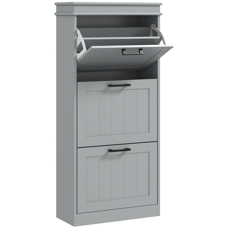 HOMCOM Schuhschrank 15 Paar, schmaler moderner Schuhschrank mit 3 Klappfächern und verstellbaren Regalen, für Flur und Eingangsbereich, 54 x 24 x 117,5 cm, grau Aosom – Bild 1 von 2