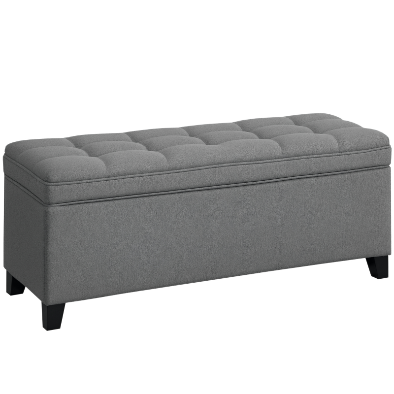 HOMCOM Sitzbank mit Stauraum, Polsterbank 120x40x48 cm mit Sicherheits-Scharniern, Leinenoptik, Bank bis 120kg für Wohnzimmer, Schlafzimmer, Flur, Dunkelgrau Aosom – Bild 1 von 2