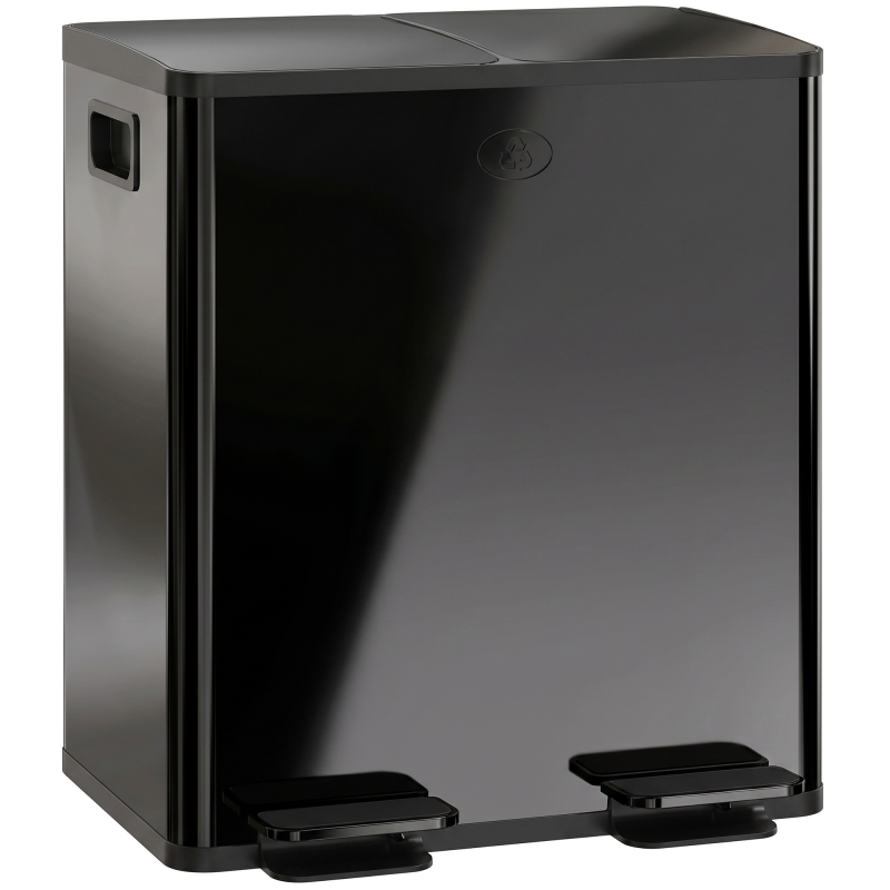 HOMCOM Mülleimer 2 x 20L Abfalleimer aus Edelstahl Mülltrennsystem mit Softclose Deckel, Herausnehmbare Inneneimer, Deodorant-Fächern Treteimer für Wohnung, Schwarz Aosom – Bild 1 von 2
