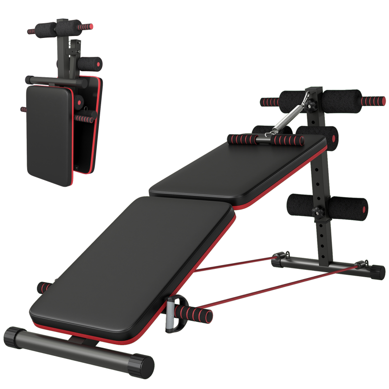 HOMCOM Bauchtrainer klappbar & verstellbar, Multifunktion Sit-Up Trainingsbank, Ganzkörpertraining, Belastbarkeit bis 110 kg, Schwarz Rot Aosom – Bild 1 von 2