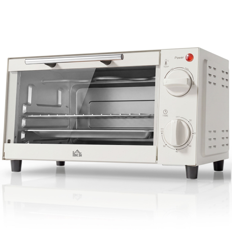 HOMCOM Minibackofen 9L Mini Ofen mit Backblech, Grillrost, 100 °C-230 °C, mit einstellbar Temperatur und Garzeit, 60 Min. Timer, 750W, Edelstahl, Cremeweiß Aosom – Bild 1 von 2