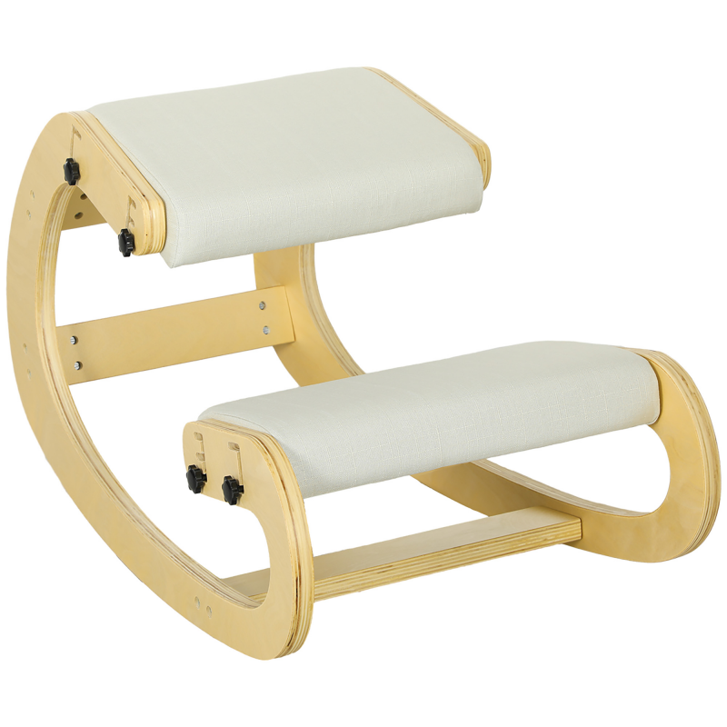 HOMCOM Ergonomischer Kniestuhl, Kniehocker mit 6 verstellbaren Einstellungen, Basis aus Holz Bürostuhl für Zuhause, Büro, Meditation, zur Verbesserung der Nackenschmerzen Cremeweiß Aosom – Bild 1 von 2