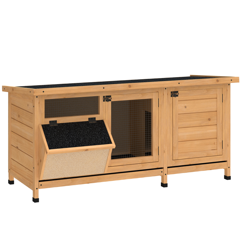 PawHut Kleintierstall Kleintierhaus 112x50x54cm mit Bodenwanne, Asphaltdach, Futtertrog aus Tannenholz, natur & schwarz Aosom.de – Bild 1 von 2