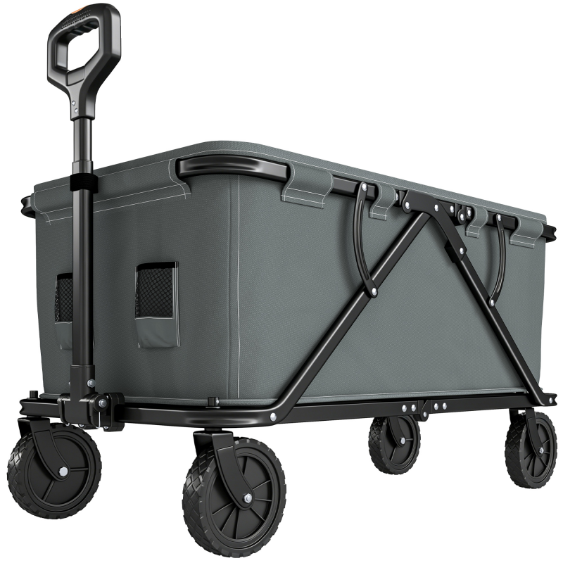 Outsunny Gartenwagen 120 kg belastbar, klappbar Transportwagen mit herausnehmbare Plane, Griff, Rädern, Lenkachse, Bollerwagen Handwagen Gartenkarre 160 Liter Gerätewagen für Haus Garten, Dunkelgrau Aosom – Bild 1 von 2