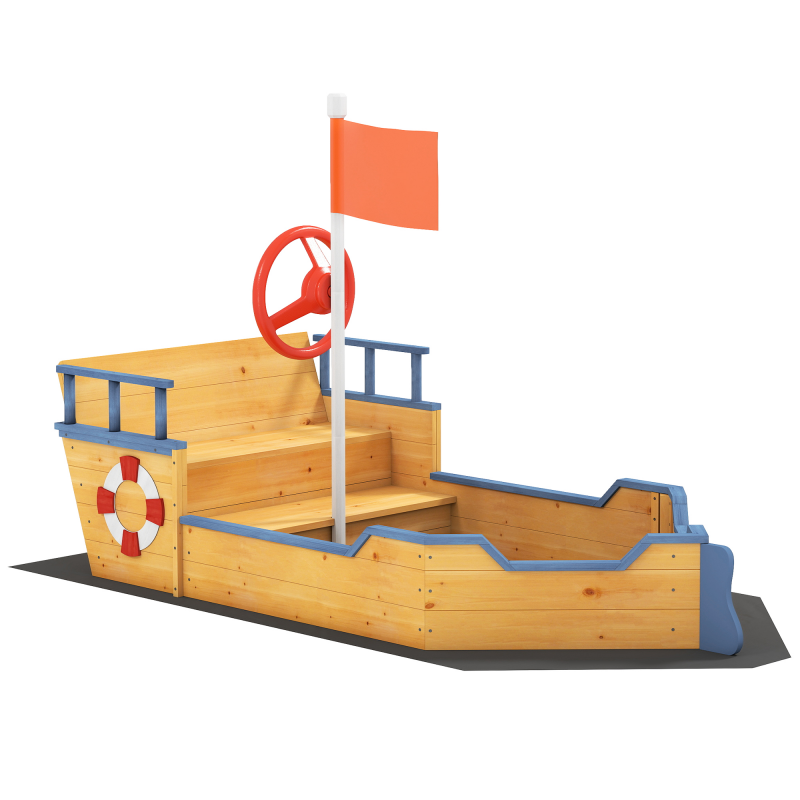 Outsunny Sandkasten Schaufel Sandkasten Sandkasten Schiff aus Tannenholz Segelschiff Piratenschiff Design groß für Kinder 3-6 Jahre Natur Aosom – Bild 1 von 2