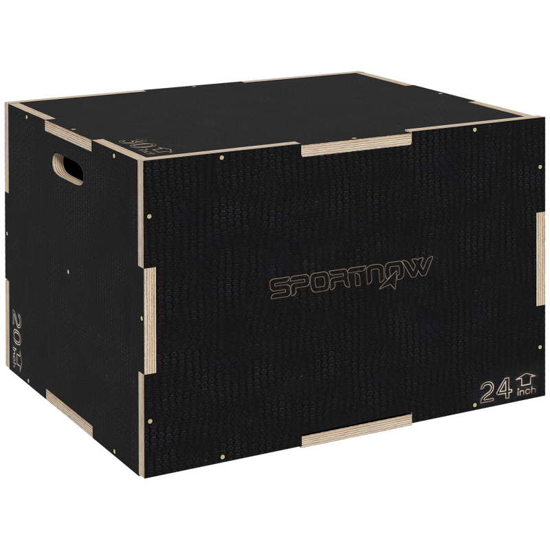SPORTNOW 3 in 1 Plyo Box, Sprungbox aus Holz, Plyometric Plattform mit Griff, Plyometrisches Training, Sprungtrainer für Zuhause, Fitnessstudio, 61 x 51 x 41 cm, Schwarz Aosom – Bild 1 von 2