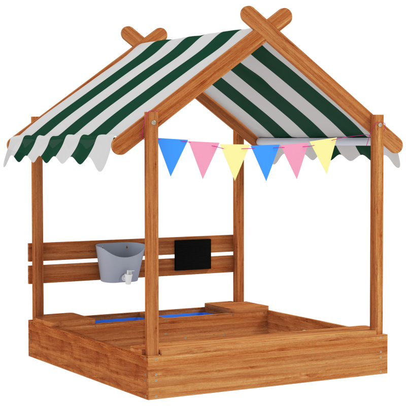 Outsunny Sandkasten mit Dach, Sandkiste aus Holz mit Sitzplatz, Spielhaus, 124 x 116 x 146 cm Sandbox mit Tafel für 3-7 Jahre Kinder, Garten, Orange Aosom – Bild 1 von 2