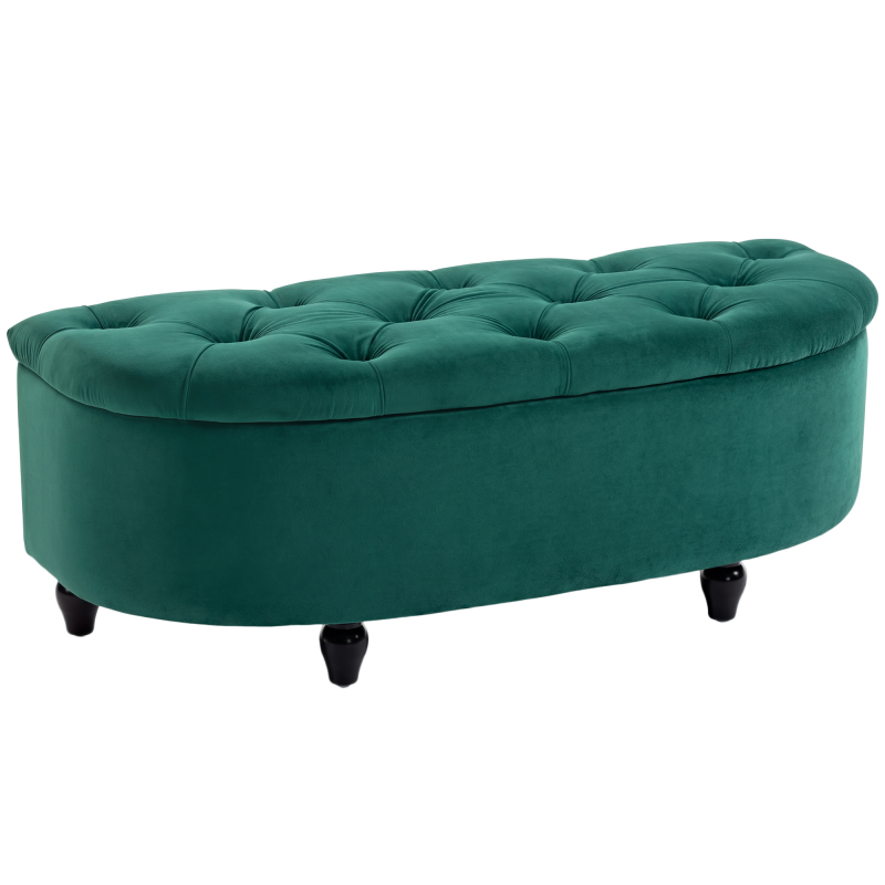 HOMCOM Sitzbank mit Stauraum und geöffnetem Deckel, Polsterbank aus Gummiholz, Velvet-Touch, Dunkelgrün, 120 x 46 x 42 cm für Wohnzimmer & Flur Aosom.de – Bild 1 von 2