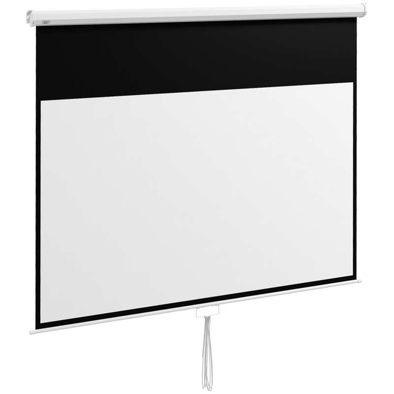 HOMCOM Projektionsleinwand 254 cm, Projektorleinwand für Heimkino, 16:9, 4K HD, Wand- oder Deckenmontage, 236,8 x 8 x 158 cm, weiß Aosom – Bild 1 von 2