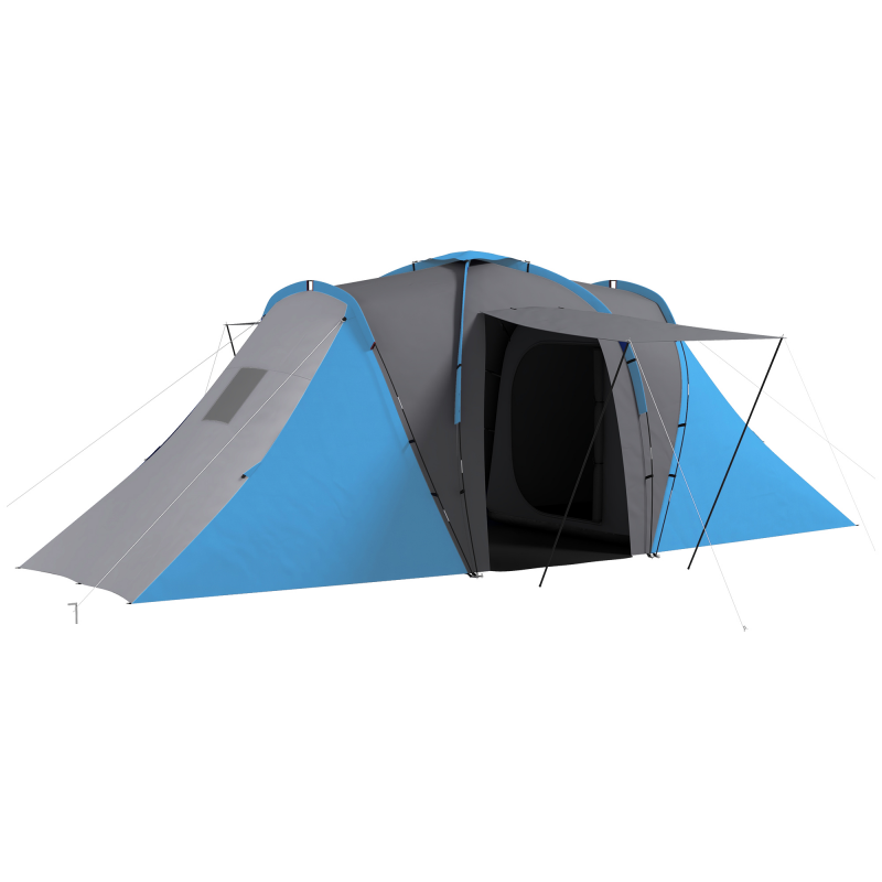 Outsunny Tunnelzelt, Campingzelt für 4-6 Personen, mit 2 Schlafzimmern Wohnbereich, Familienzelt mit Tragetasche, 2000mm Wasserabweisend Gruppenzelt, für Garten, Camping, Grau+Blau Aosom – Bild 1 von 2