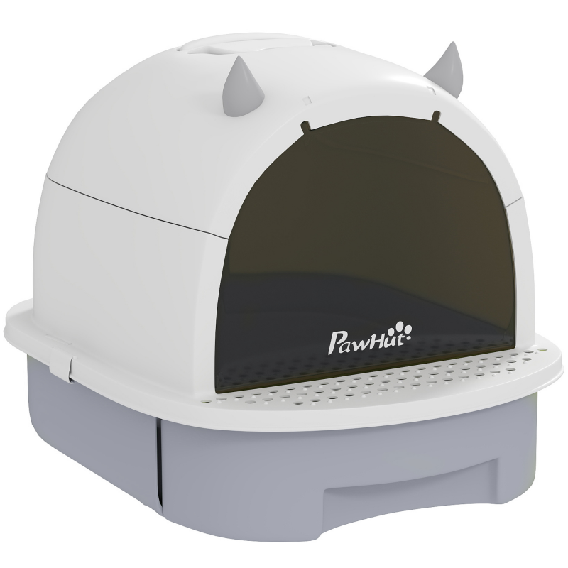 PawHut Katzenklo mit Deckel Katzentoilette mit Schaufel Bodenschublade Leckagepedal Katzentoilette für Katzen bis 5 kg 40,5 x 52 x 39 cm Grau Aosom – Bild 1 von 2
