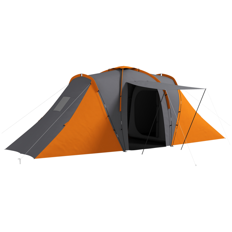 Outsunny Tunnelzelt, Campingzelt für 4-6 Personen, mit 2 Schlafzimmern Wohnbereich, Familienzelt mit Tragetasche, 2000mm Wasserabweisend Gruppenzelt, für Garten, Camping, Grau+Orange Aosom – Bild 1 von 2