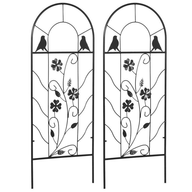 Outsunny 2-Set Rankgitter Garten 38B x 98H cm aus Metall mit Kleeblatt- und Vogelformen für Kletterpflanzen rostfrei Schwarz für Garten Balkon Hof Aosom.de – Bild 1 von 2