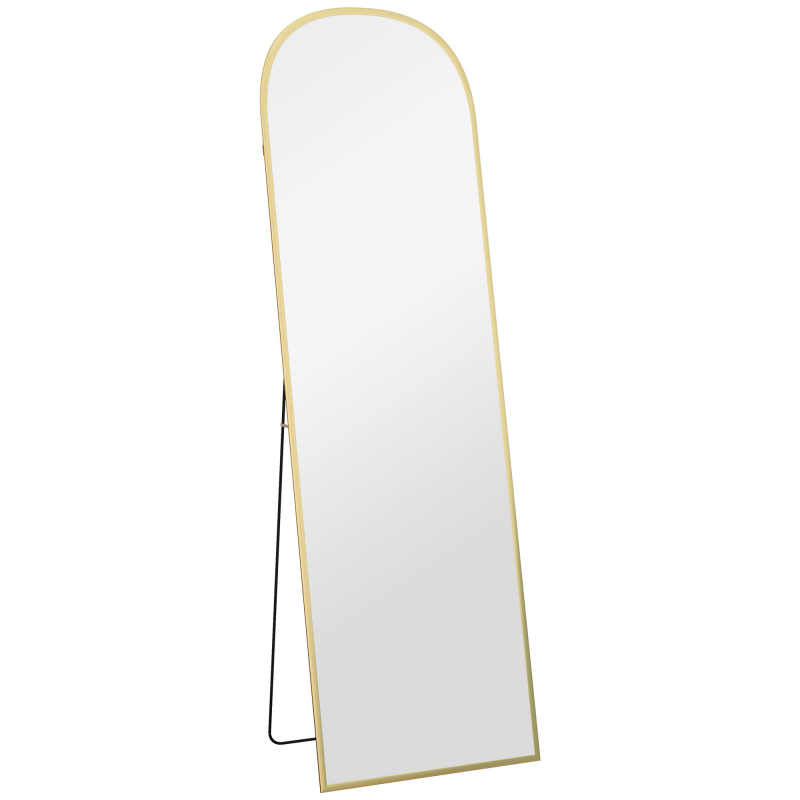 HOMCOM Ganzkörperspiegel 170 x 50 cm Gewölbter Standspiegel mit Bruchsichere Glas und Alurahmen, Wandspiegel zum Anlehnen, Stehen, Spiegel für Wohnzimmer, Schlafzimmer, Flur, Gold Aosom – Bild 1 von 2