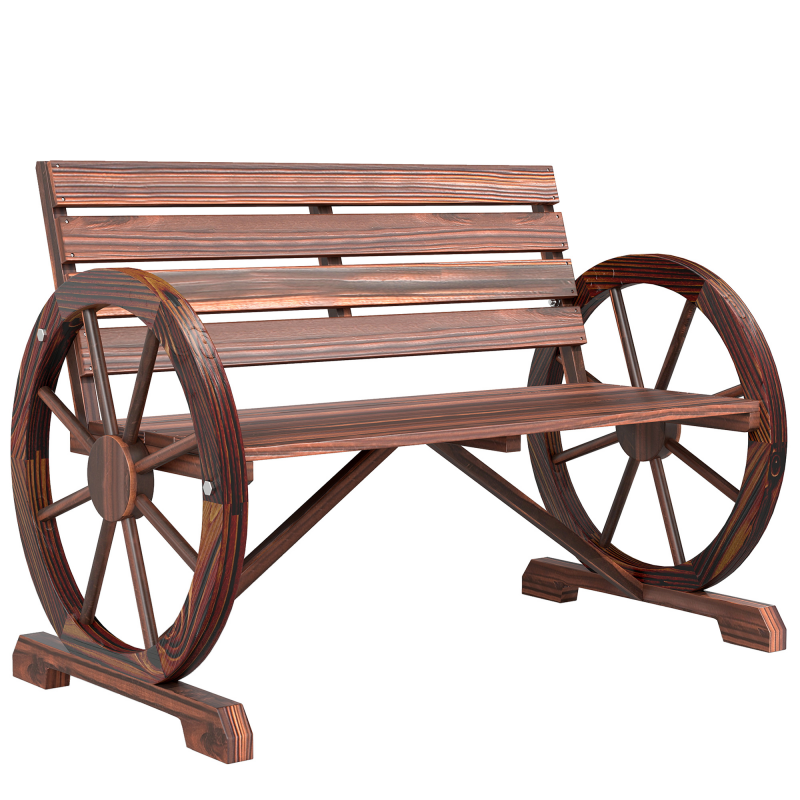 Outsunny Gartenbank 2-Sitzer mit Armlehne aus Tannenholz im Landhausstil, Wagenrad-Design, braun, 105,5 x 59 x 75 cm Aosom.de – Bild 1 von 2