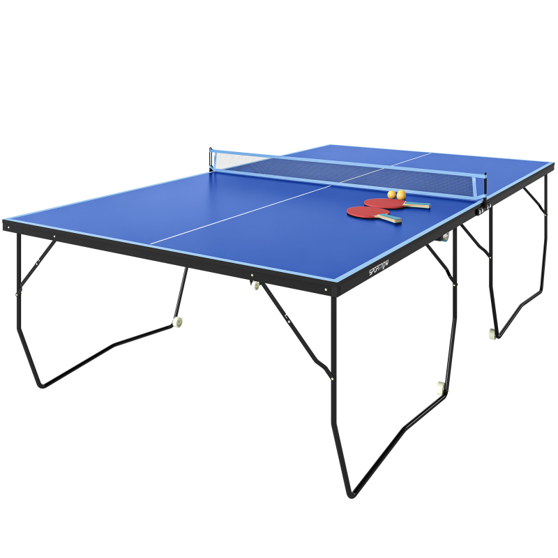 SPORTNOW Tischtennisplatte, Klappbar Tischtennistsich mit Netz, Rollen, 2 Tischtennisschlägern und 3 Bällen, Stahl, Blau, 274 x 152,5 x 76 cm Aosom – Bild 1 von 2