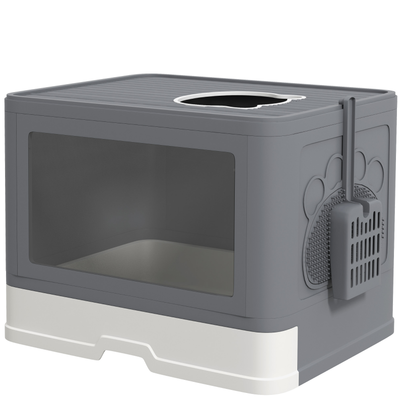 PawHut Katzentoilette mit Deckel und Schaufel Katzenklo für bis zu 4 kg, Indoor, Kunststoff, Grau, 48,5x38x36,5 cm Aosom – Bild 1 von 2