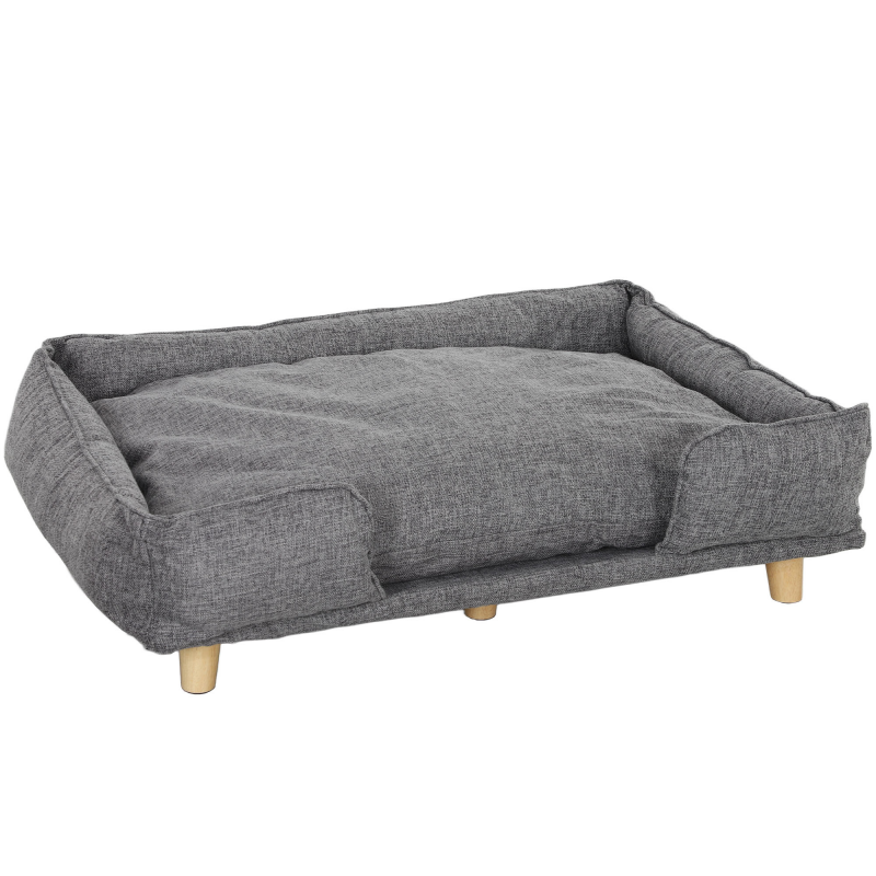 PawHut Hundesofa Hundecouch mit Rückenlehne, Holzbeine Hundebett mit Polyester Haustiersofa Katzensofa für große Hunde bis zu 30 kg und 60 cm Schulterhöhe, 96 x 66 x 24 cm Dunkelgrau Aosom – Bild 1 von 2