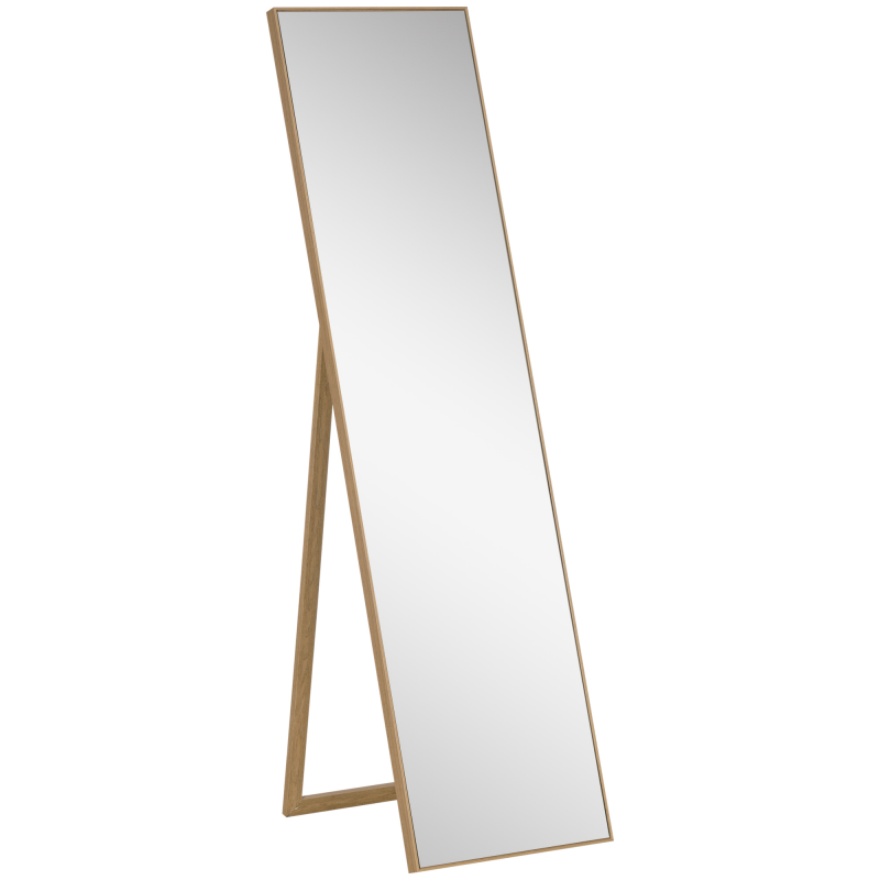 HOMCOM Standspiegel mit Holzmaserung Ganzkörperspiegel Ankleidespiegel Schminkspiegel Silber Hellbraun 40 x 35 x 147 cm für Schlafzimmer & Flur Aosom.de – Bild 1 von 2