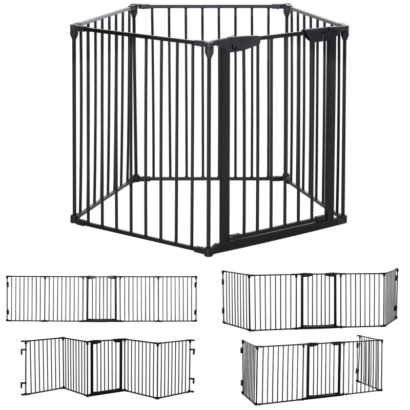 PawHut 2 in 1 Welpenauslauf 5-TLG Klappbar Absperrgitter mit Tür für kleine und mittelgroße Hunde, DIY Welpenlaufstall 300 x 74,5 cm Metall Schwarz Aosom.de – Bild 1 von 2