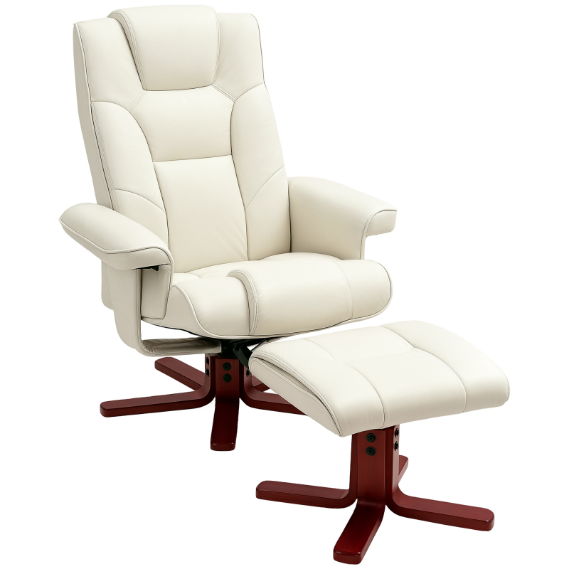 HOMCOM Relaxsessel mit Hocker, Fernsehsessel mit Liegefunktion, Wippfunktion, Gepolstert Liegesessel mit verstellbarer Rückenlehne, bis 150 kg, für Wohnzimmer, Kunstleder, Cremeweiß Aosom – Bild 1 von 2