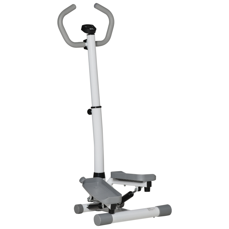 HOMCOM Stepper mit Handgriff Fitness Heimtrainer für Zuhause klein Fitnessgerät für Bein- und Po-Training mit LCD-Bildschirm einstellbare Geschwindigkeit Metall ABS Weiß+Grau 55 x 53 x 118-128 cm Aosom – Bild 1 von 2