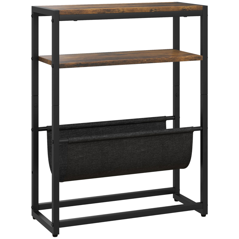 HOMCOM Beistelltisch, Schmaler Couchtisch mit 3-stufiger Ablage, V-förmigem Magazinhalter, Industrieller Nachttisch für Wohnzimmer, Schlafzimmer, Kleine Räume, 43 x 18 x 56 cm, Rustikal Braun Aosom – Bild 1 von 2