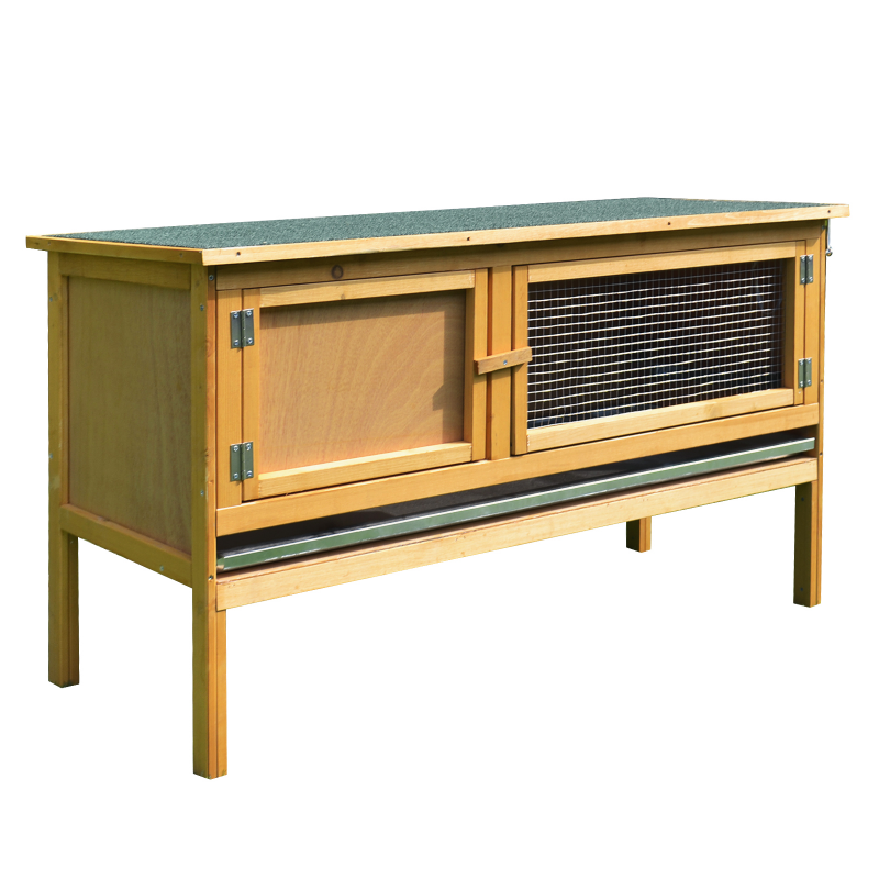 PawHut Hasenstall Kaninchenstall aus Holz 115x44,3x65 cm Kaninchenkäfig mit aufklappbarem Dach, 2 Türen, auslaufsicherer Schale, Hasenkäfig für Kaninchen, Hühner, Enten Outdoor Hellgelb Aosom – Bild 1 von 2